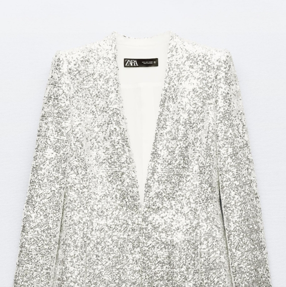 Zara Sparkly Silver Blazer suit and shorts- Eras Tour concert outfit XS - Picture 4 of 6